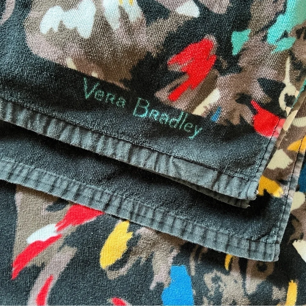 Vera Bradley Splash Floral Beach Towel Black Turquoise 100% Cotton 63” x 32”